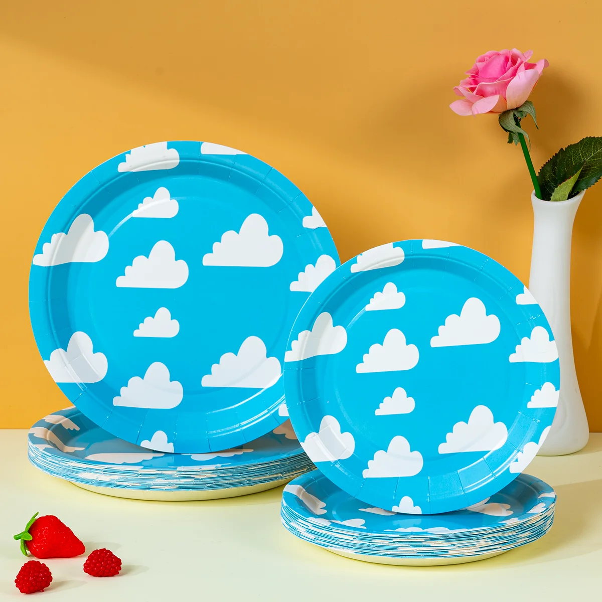 Assiettes en papier jetables motif ciel nuage, 10/25/50 pièces, assiettes en papier robustes pour les repas quotidiens, les fêtes et les rassemblements