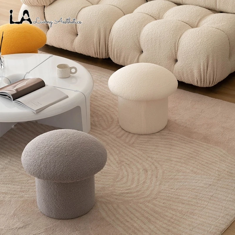 

LA Nordic Stool Ottomans Lovely Mushroom Fabric Art Makeup Chair Creativity Bedroom Step Round Stools Bedroom Furniture