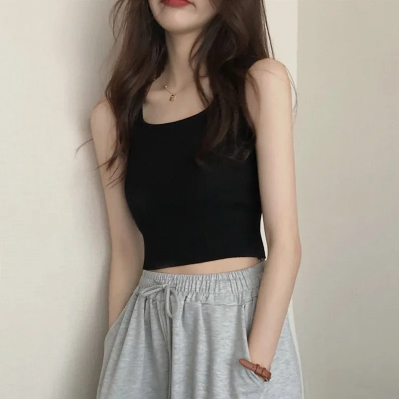 Black Camisole Women's Spring and Summer Outer Wear Short Hot Girl Bare Midriff Slim Fit Inner Wear I-Shaped Sleeveless Bottomin