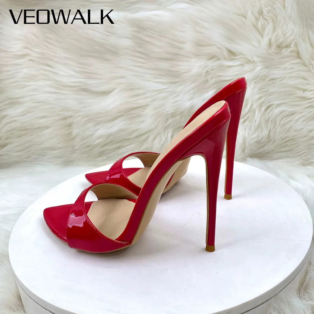 

Женские красные сабо из лакированной кожи с острым носком на высоком каблуке, сексуальные удобные босоножки без шнуровки на шпильке 12 см для вечерней вечеринки, клуба