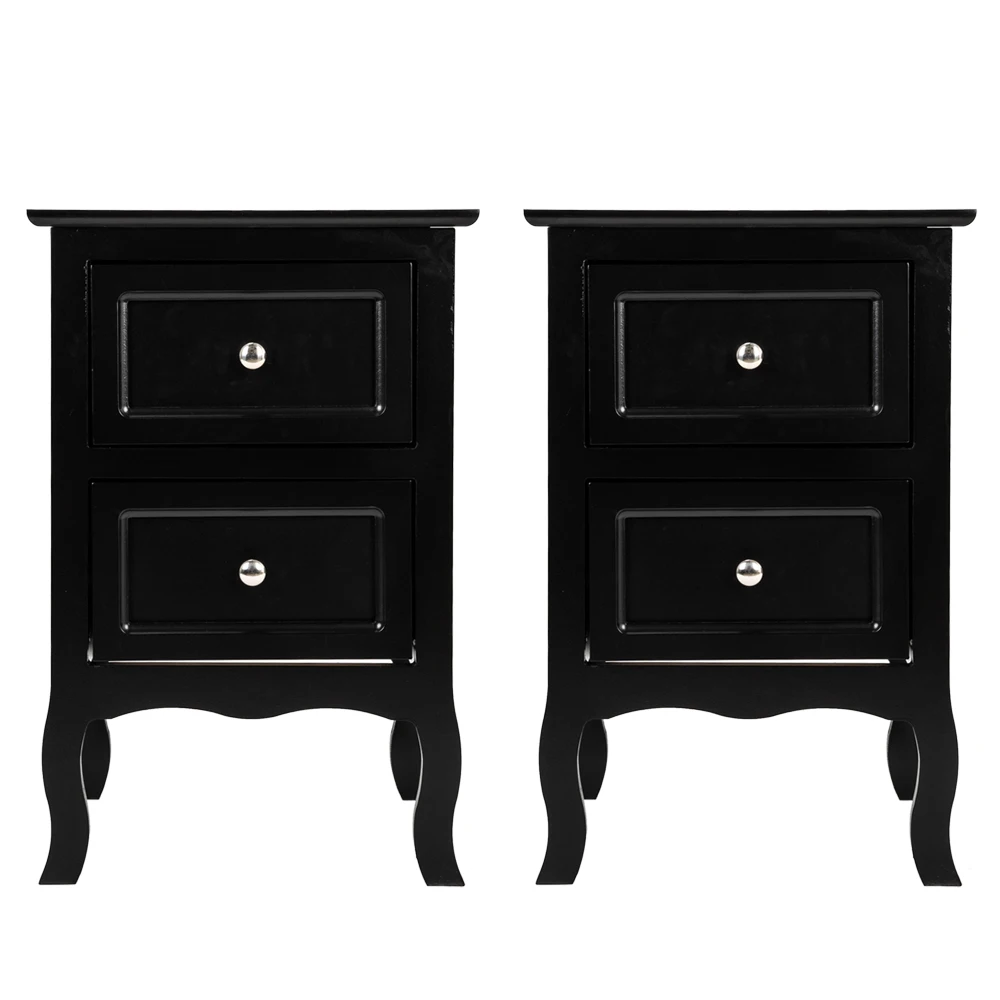 

2pcs Country Style Two-Tier Night Tables Large Size Black For Family Room,Bedroom