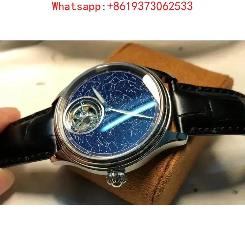 

Tianjin Tourbillon Movement ST8230 Watch Enamel Starry Sky Surface American Alligator Leather Men Watch