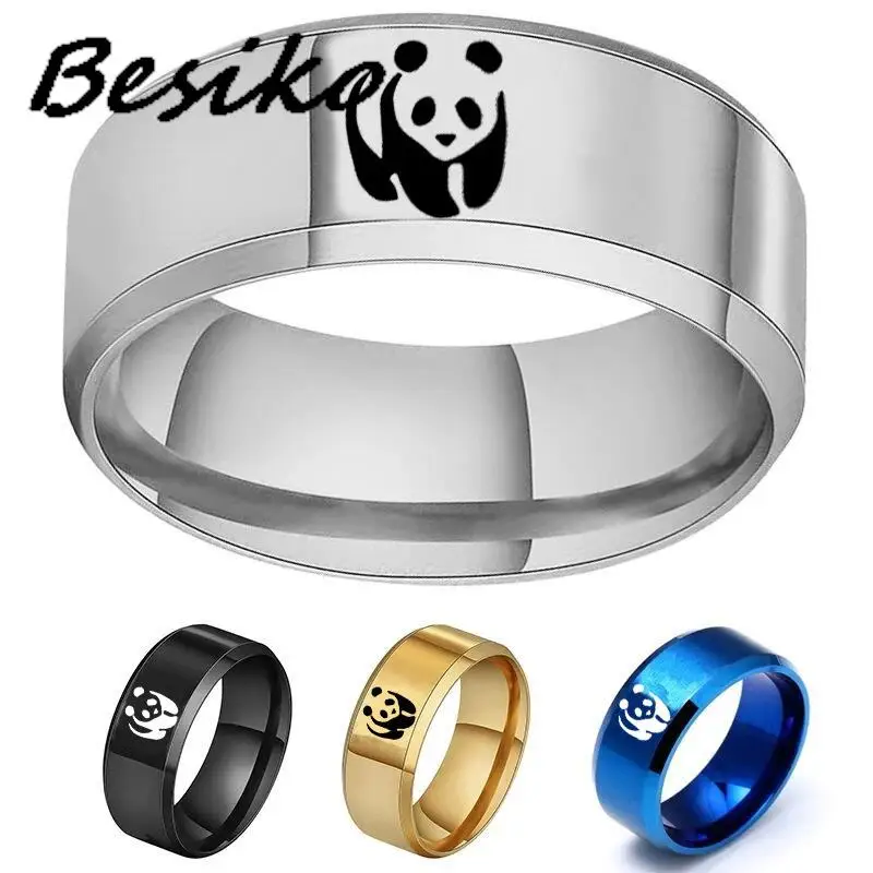 Besiko 4 Color Stainless Steel Finger Rings Cute Panda Ring For Men Women Black Gold Animal Ring Wholesale Jewelry Dropshipping