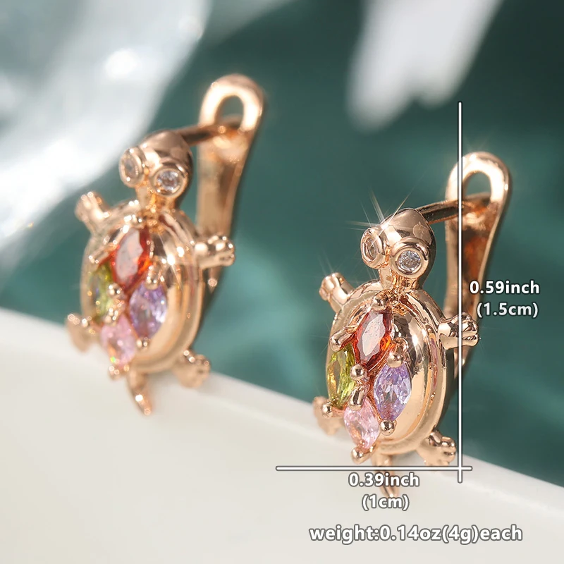 Fashion Gold Color Multicolored CZ Hoops Earrings Woman Carving Tortoise Party Daily Wear