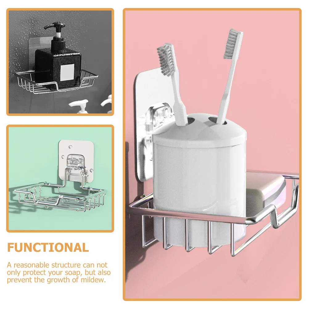 

Stainless Steel Bathroom Kitchen Soap Holder Single-Layer Punch-Free Soap Dish Rack Water Drain Storage Convenient Sponge Boxes
