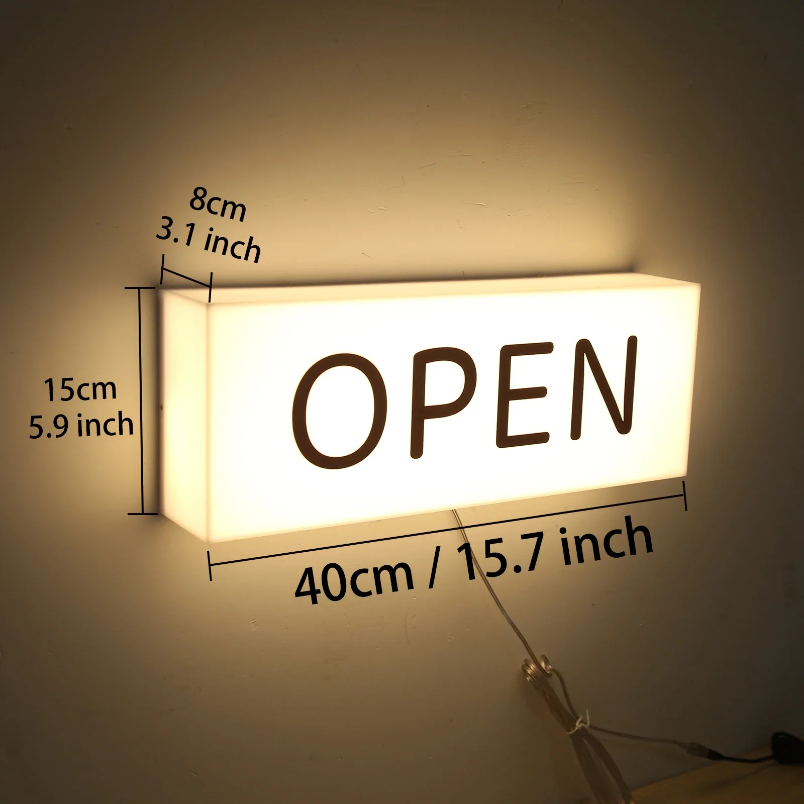 Open/Closed Sign - Modern Decorative LED Warm White Lighting Storefront Display Open Illuminated Acrylic Box for Cafés and Retai