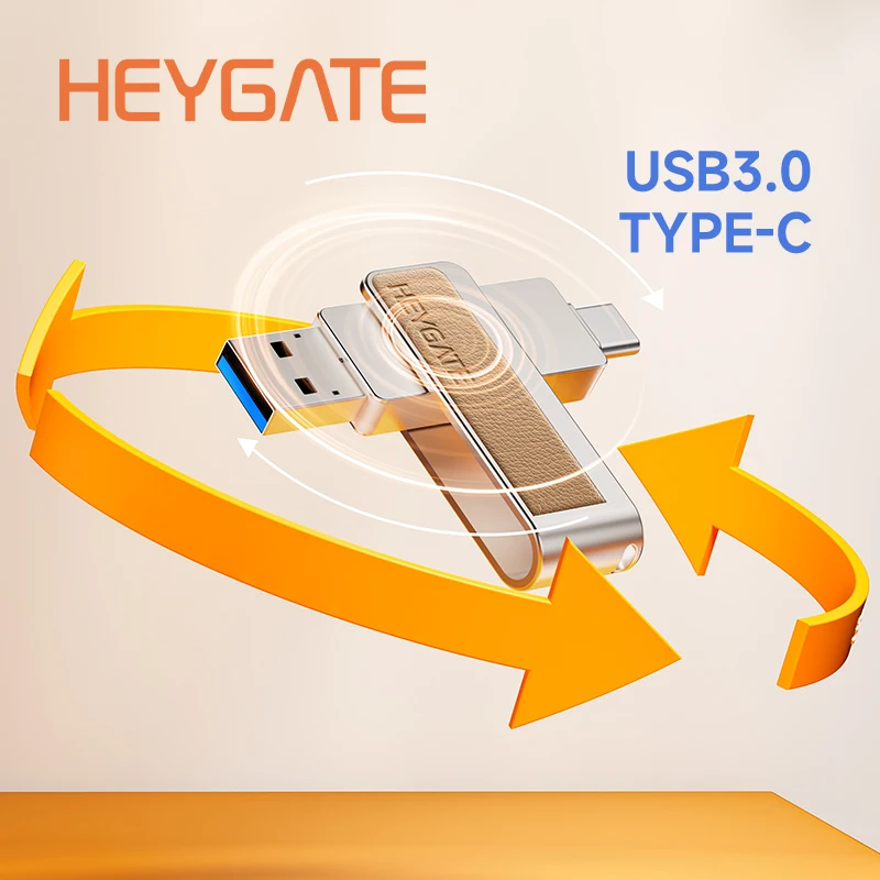 32GB USB Flash Drive HEYGATE Pen Drive 360 Swivel Dual Type C USB A 2 in 1 OTG 64GB 128GB Memory Stick for Car Laptop Phone PC