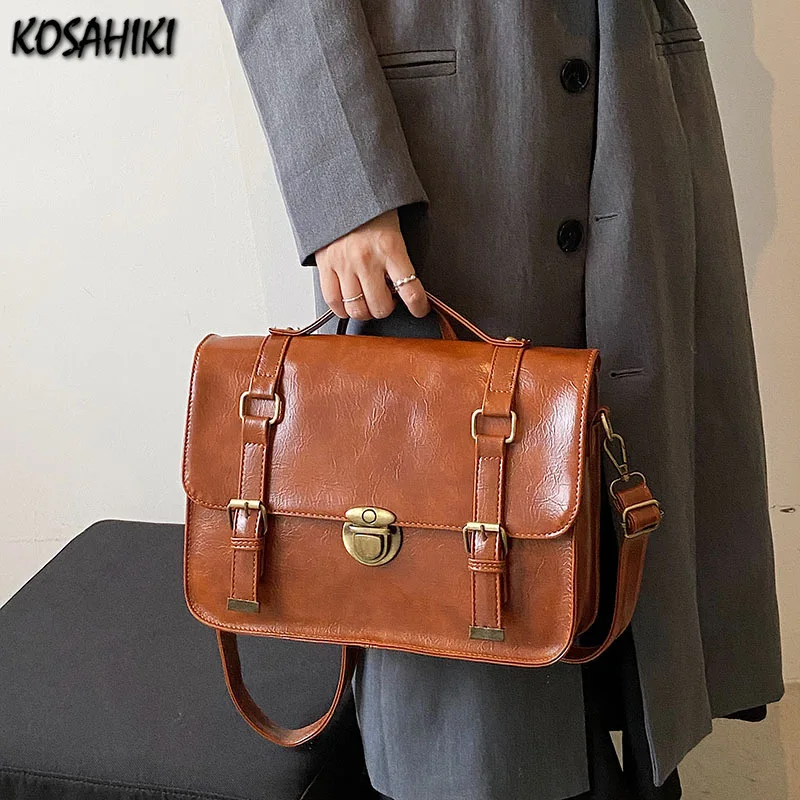 Jk Preppy Schoolbags Japanese Women Vintage Pu Leather Shoulder Crossbody Bags Trendy Simple Y2k Casual Backpacks for Students