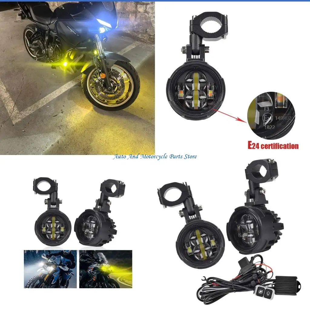 

P9FD 100W Double Color Motorcycle Fog Lamp Spotlights Headlight Double Beam Auxiliary Driving Light Lens Universal Mount