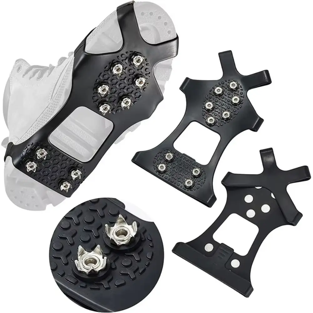 1Pair Durable 10 Teeth Ice Grippers Non-slip Wear-resistant Shoe Covers Gripper Snow Spikes for Snow Walking Climbing Shoes