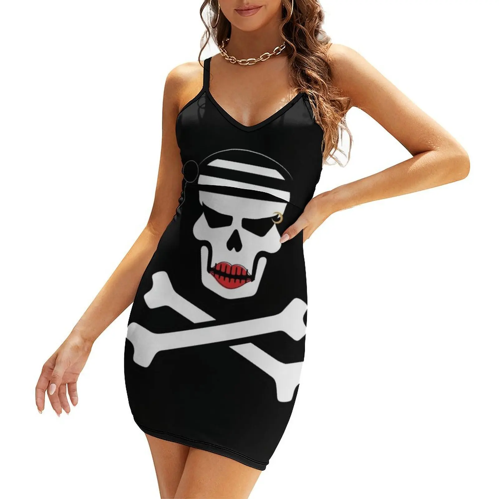 

Sexy Lady Pirate Lipstick Skull Sling Dress ceremony dresses elegant women's dresses for wedding Clothing female