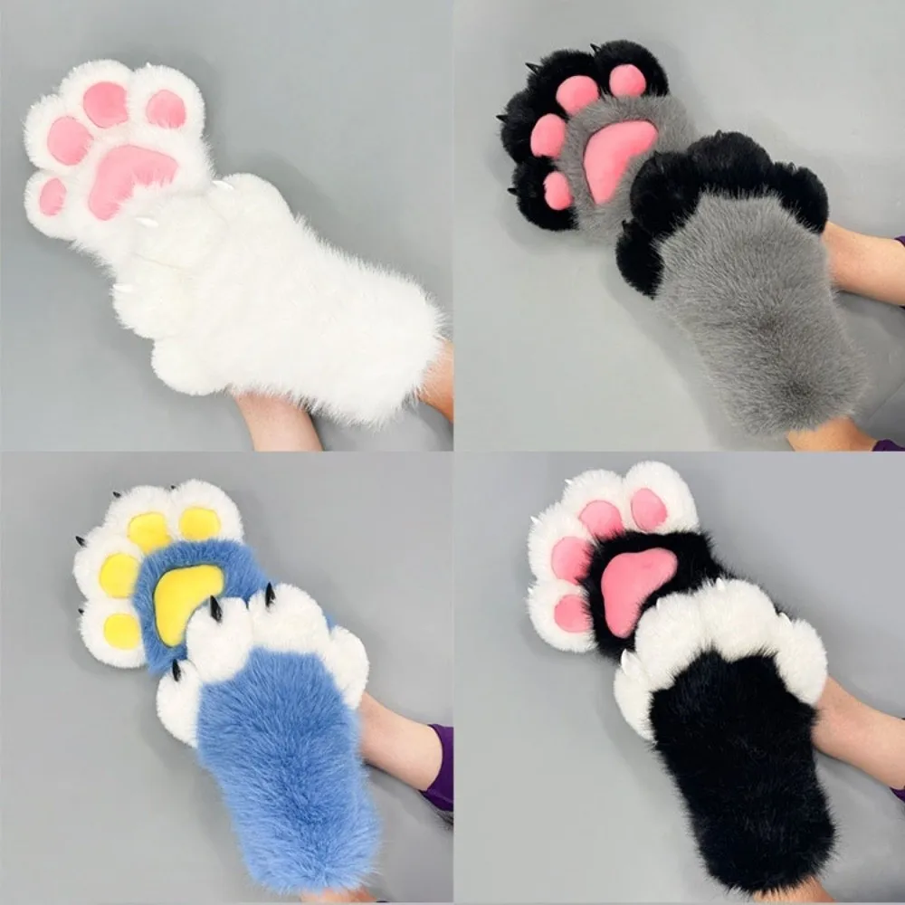 New Cartoon Animal Fursuit Paw Gloves with Nails Faux Fur Anime Claw Mittens Handmade Fluffy Furry Gloves Props
