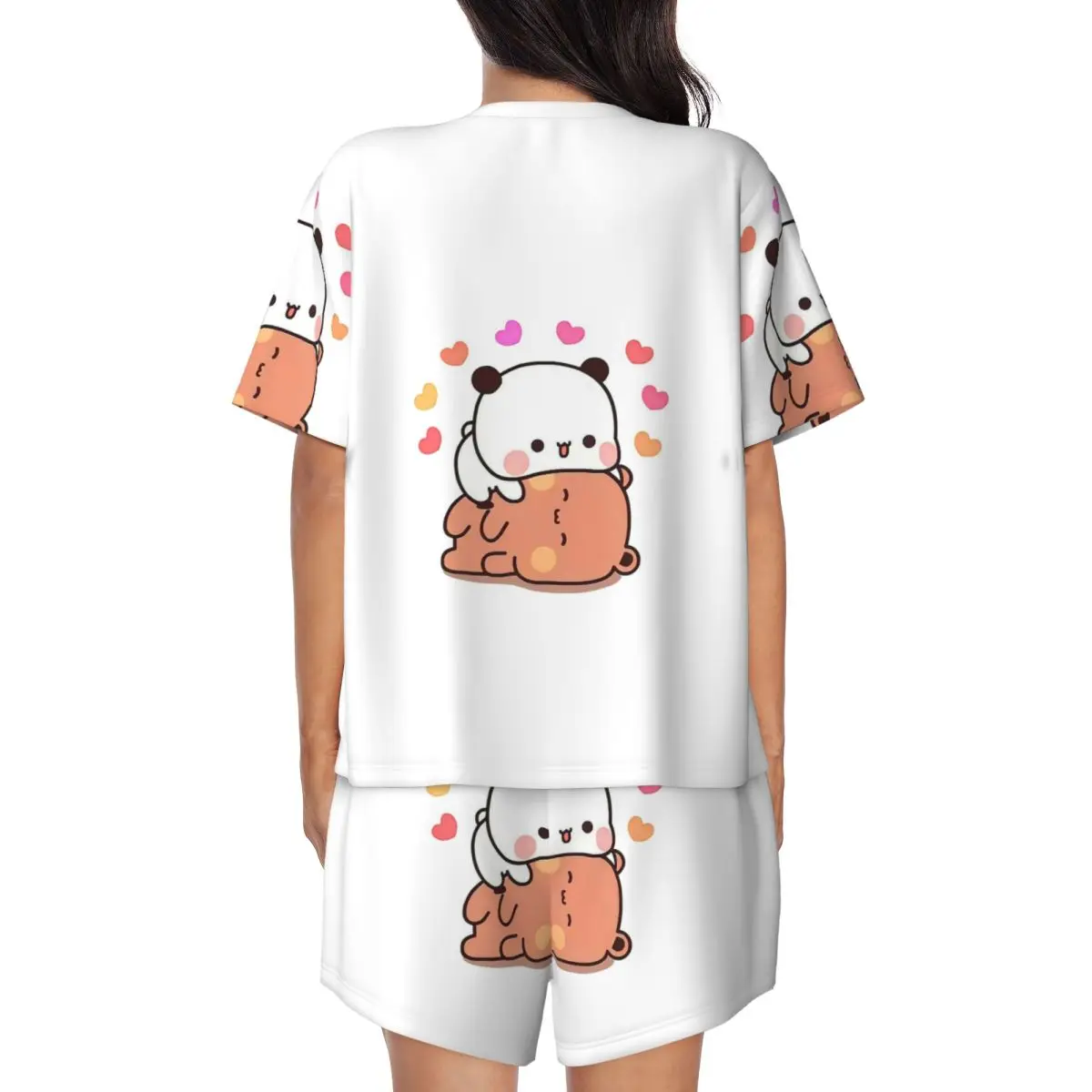 Bear And Panda Bubu Dudu Balloon Round Neck Short Sleeves Nightdress for Sleeping Sleepshirts Women Soft Pajama Set Short Pants