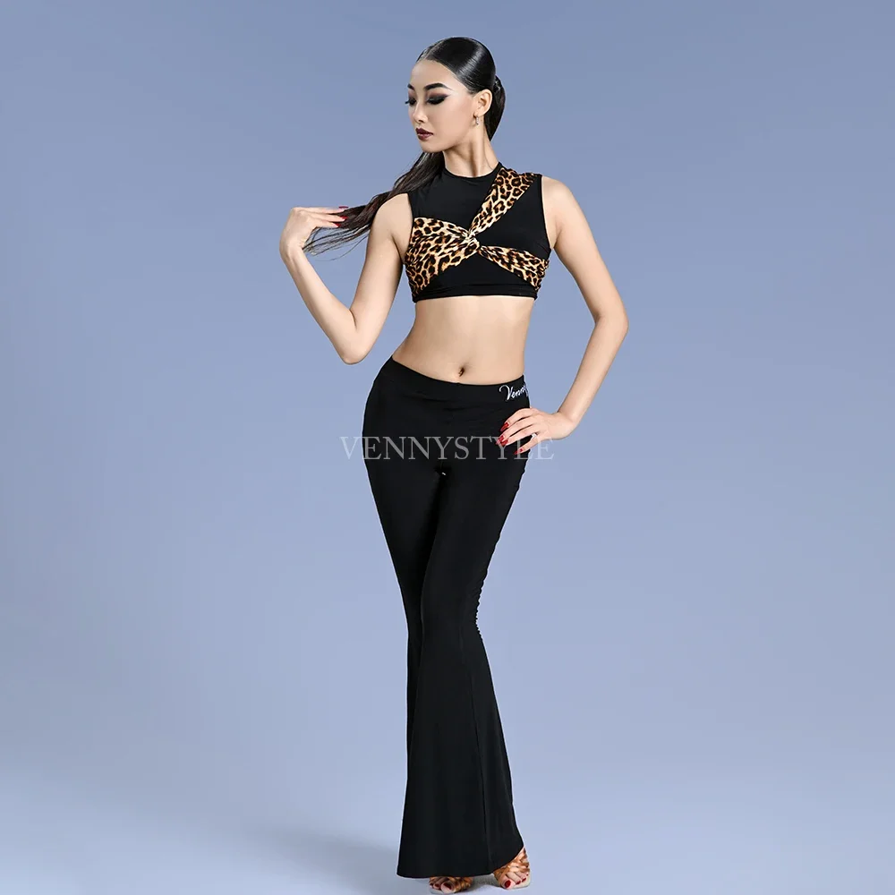 

Vennystyle Latin dance dress for women Adult Professional dance training dress top leopard print patchwork pants dance dress