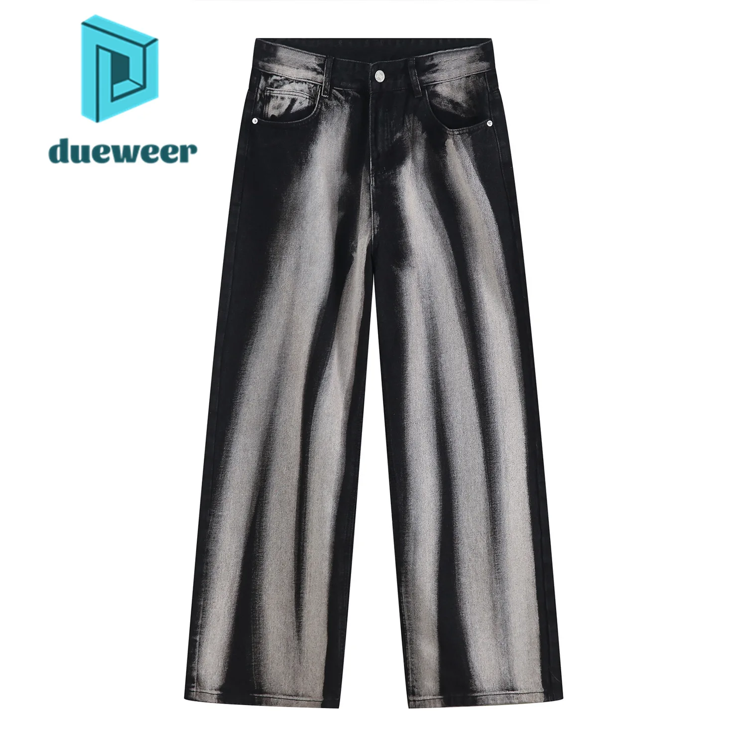 

DUEWEER 2022 New Men's Tie-Dye Straight Jeans Baggy Black Denim Pants for Men Punk Goth Trousers Distressed Hip Hop Streetwear