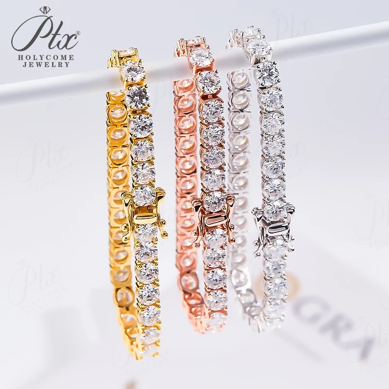 100% Moissanite Diamond Tennis Necklace Bracelet 925 Sterling Silver Hiphop Chain VVS1 Clarity Round Charms Trendy Combination