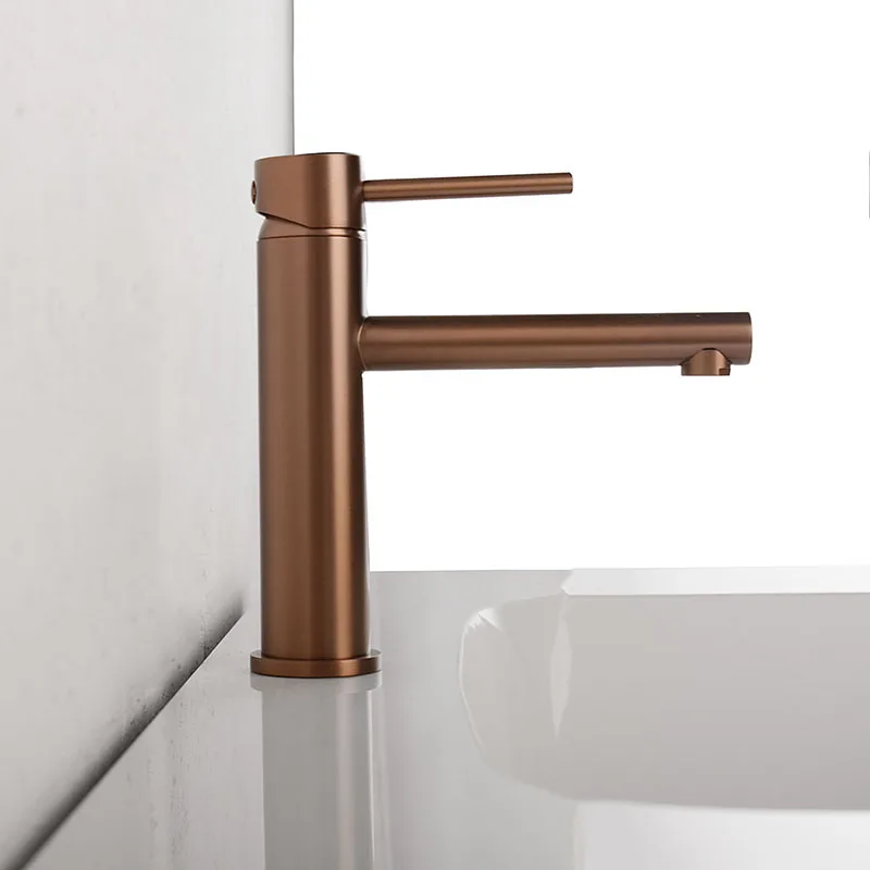 Brushed Rose Gold Bathroom Sink Faucet Deck Mounted Single Hole & Handle Cold And Hot Water Mixer Tap Brushed Gold