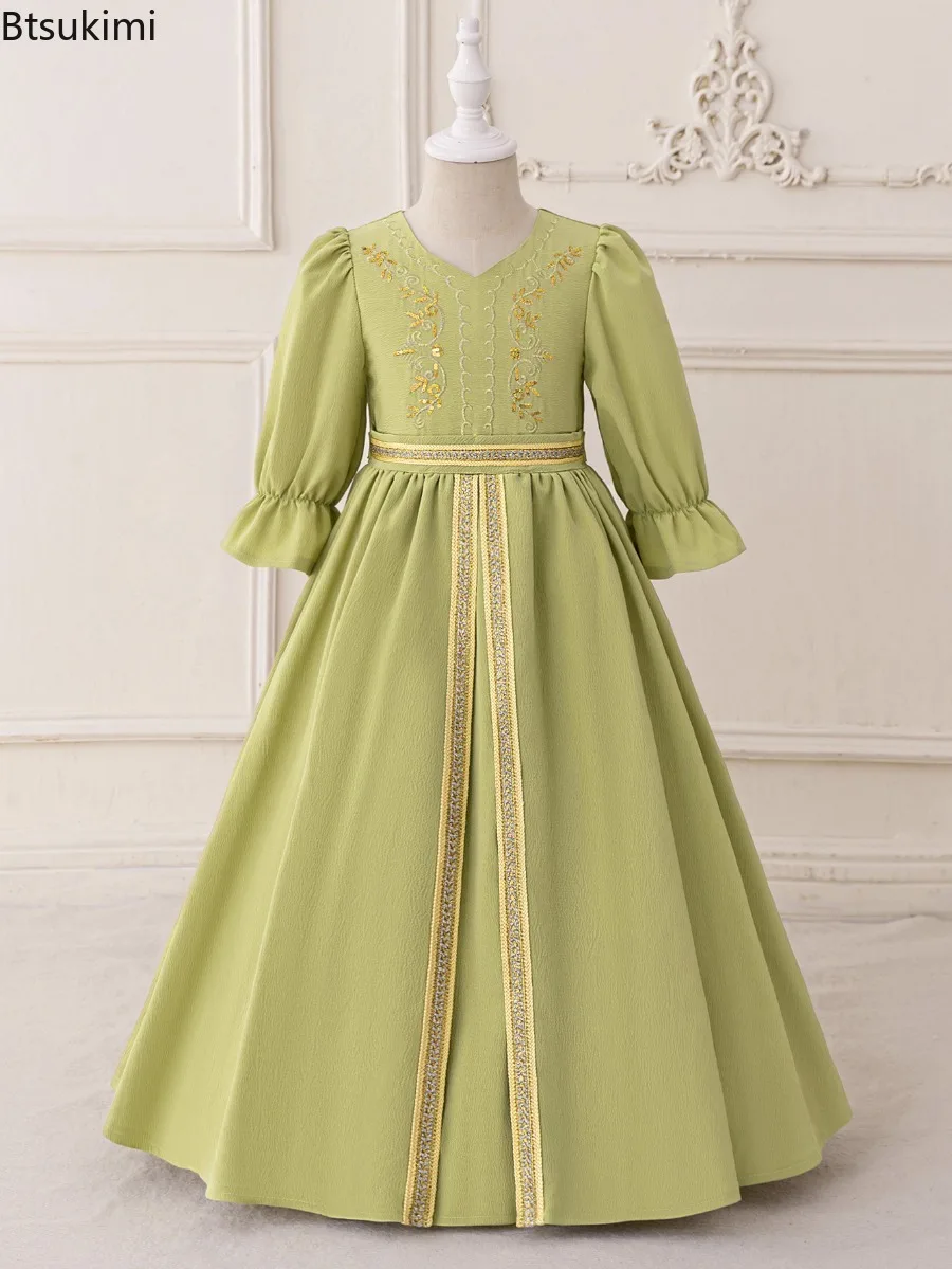 Luxury Embroidery Sequins Muslim Dresses Prayers Gowns Girls Long Sleeve Dress Arabic Dubai Casual Abaya Eid Ramadan Party Robe 3