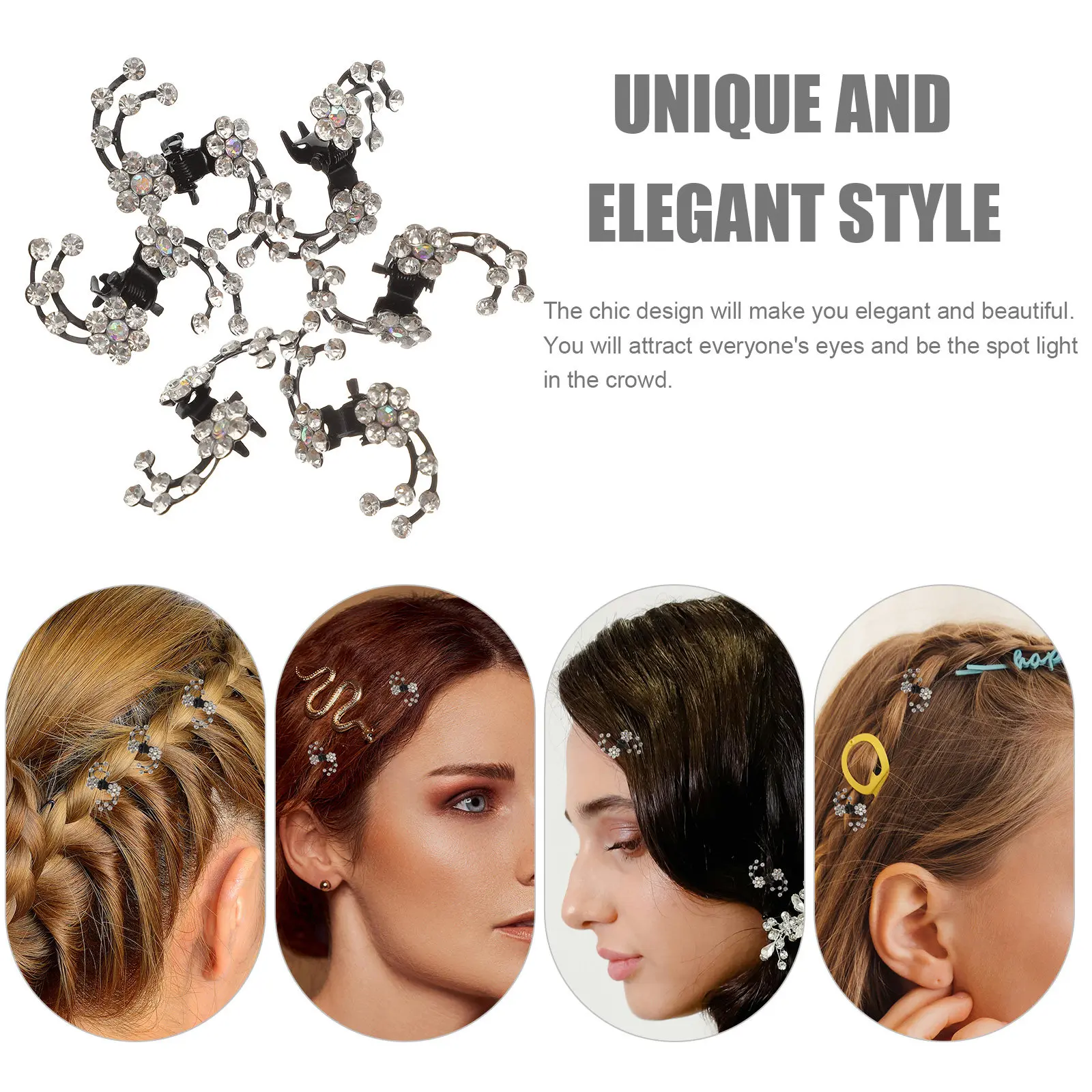 6pcs Plum Clip Rhinestone Flower Hair Clamps for Women – Elegant Lightweight Daily & Wedding Hair Accessories