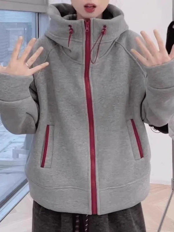 

Женская толстовка с капюшоном и пэчворком, кардиган на молнии, повседневный топ больших размеров, удобный свободный крой, осенне-зимняя мода