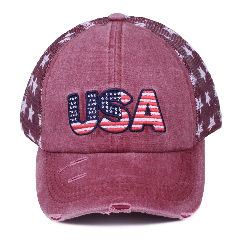 High quality A+++washed cotton used embroidered baseball cap five pointed star mesh cap men's and women's sun hat