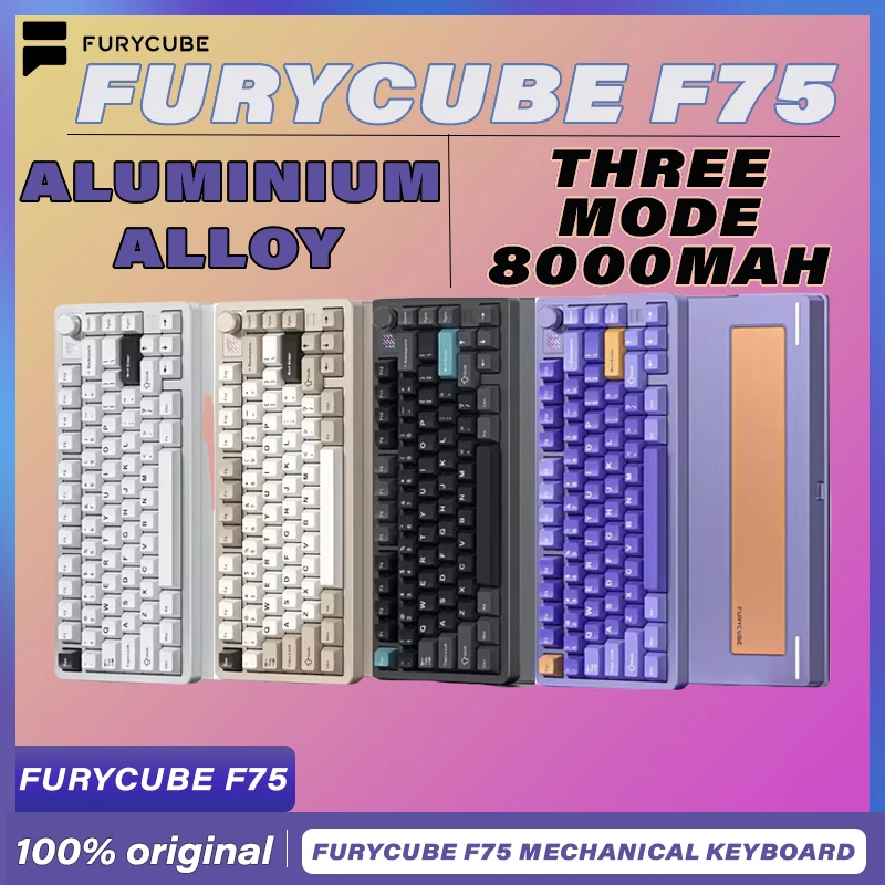 

Механическая Беспроводная Проводная Bluetooth клавиатура FURYCUBE F75 с тремя режимами, Алюминиевая Эргономичная игровая клавиатура