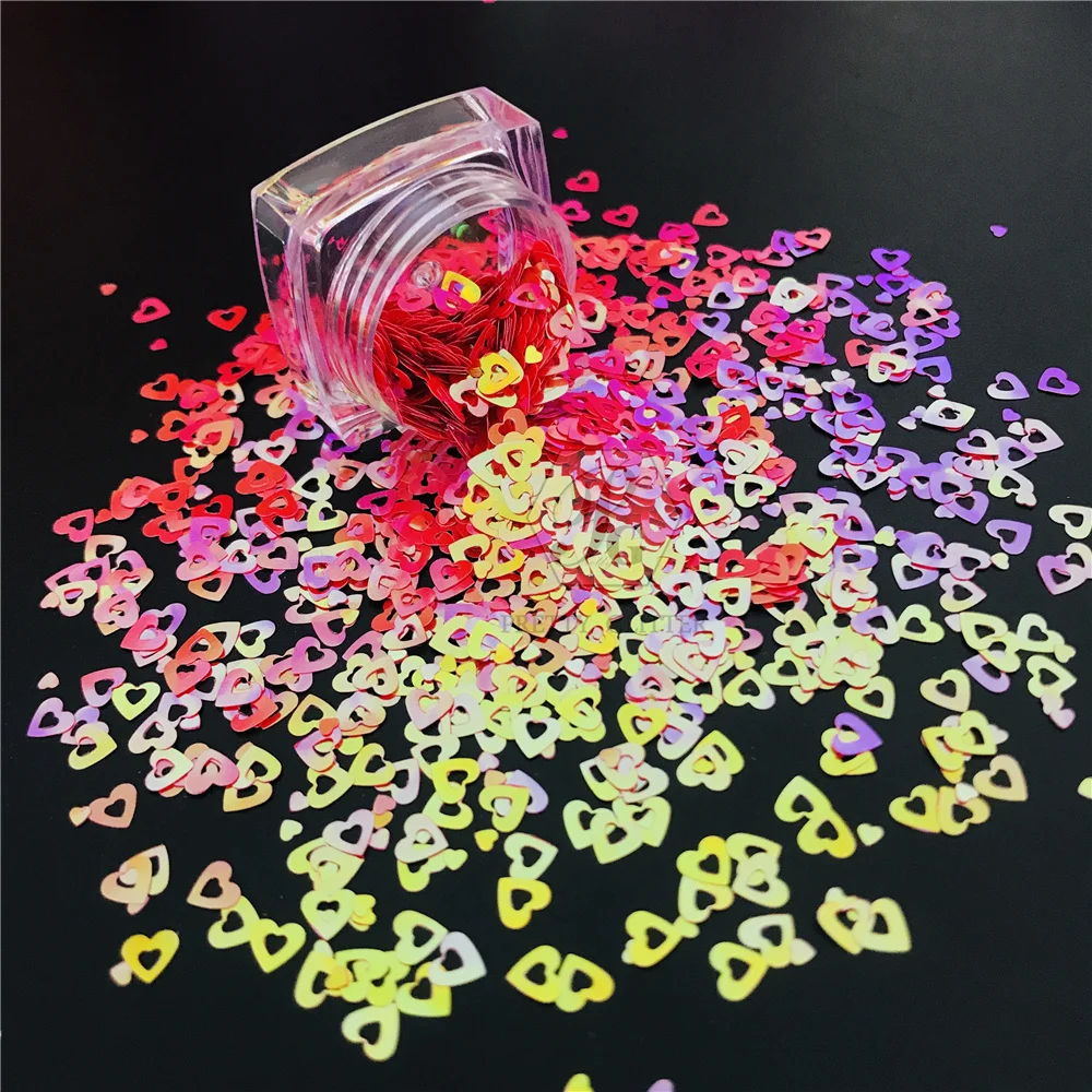 PrettyG Wholesale Hollow Heart Shape Holographic Glitter Valentine's Day Glitter Sequin For DIY Art Craft Nail Makeup Decoration