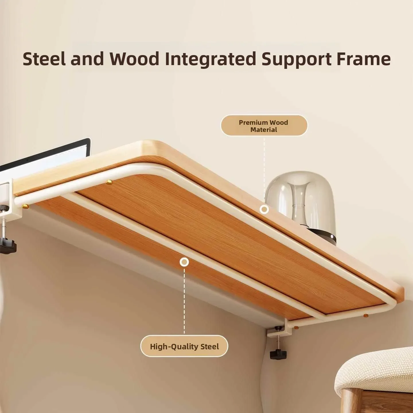 Desktop Extension Board Office Desk Expander Keyboard Holder Stackable Storage Rack Dormitory Friendly Steel Wood Shelf