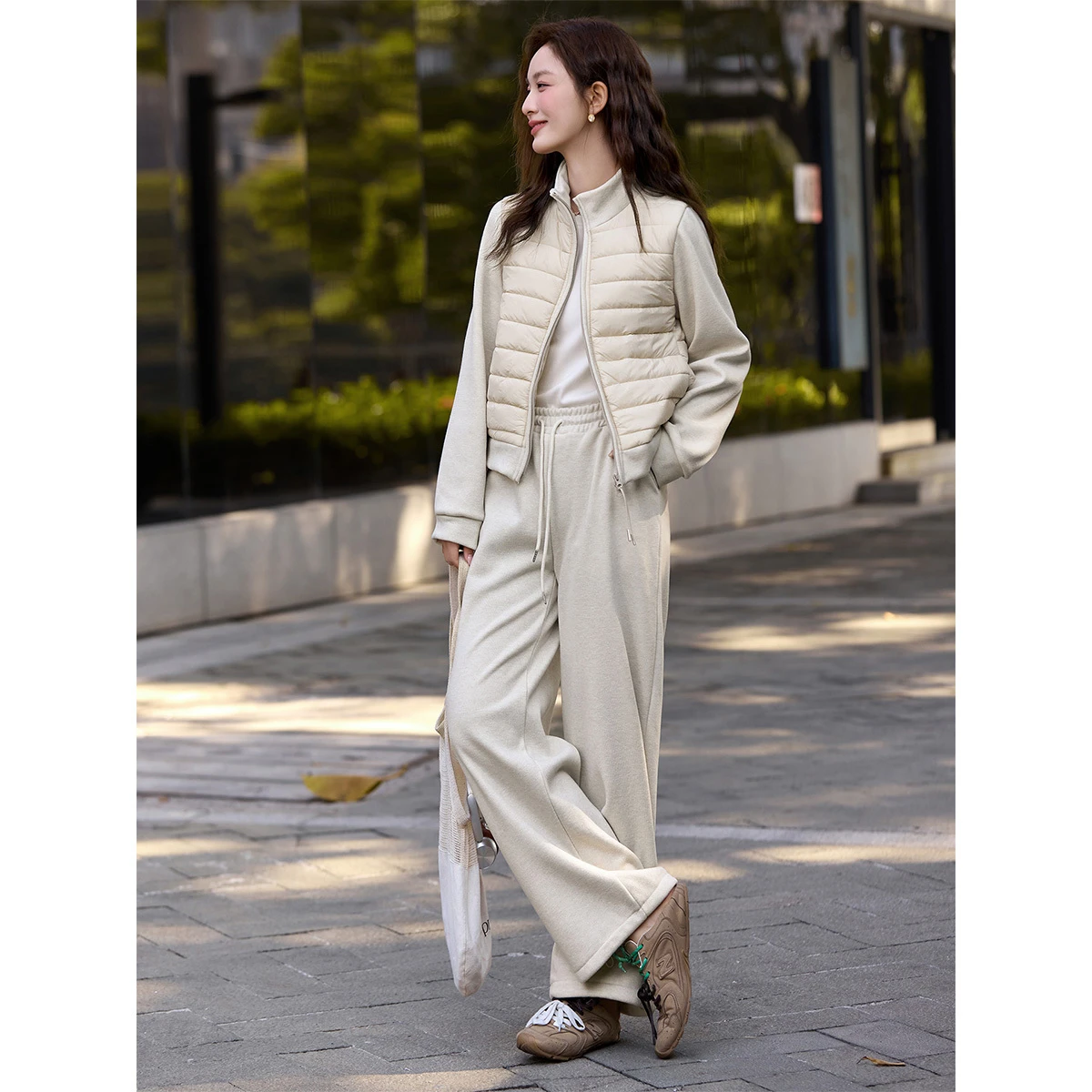 VIMLY Women's Two-piece Set 2026 Winter Stand Collar Jacket Straight Wide-leg Long Pants Commute Casual Fashion Outfit 30729