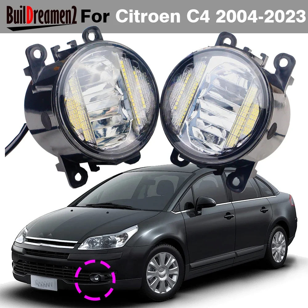 2 Pieces Car Front Canbus LED Fog Light Daytime Running Lamp DRL For Citroen C4 Coupe Hatchback Sedan 2004-2023 (Except Cactus)