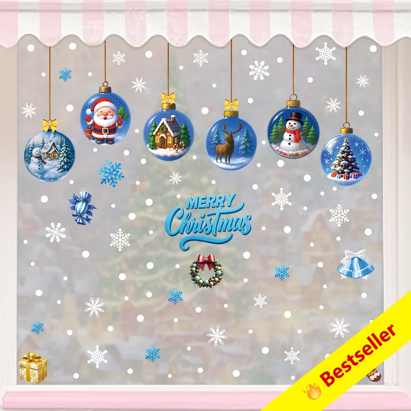 Bestseller Christmas Static Cling Window Stickers - Santa, Snowman, Reindeer & Snowflake Designs for Windows, and Store Displays
