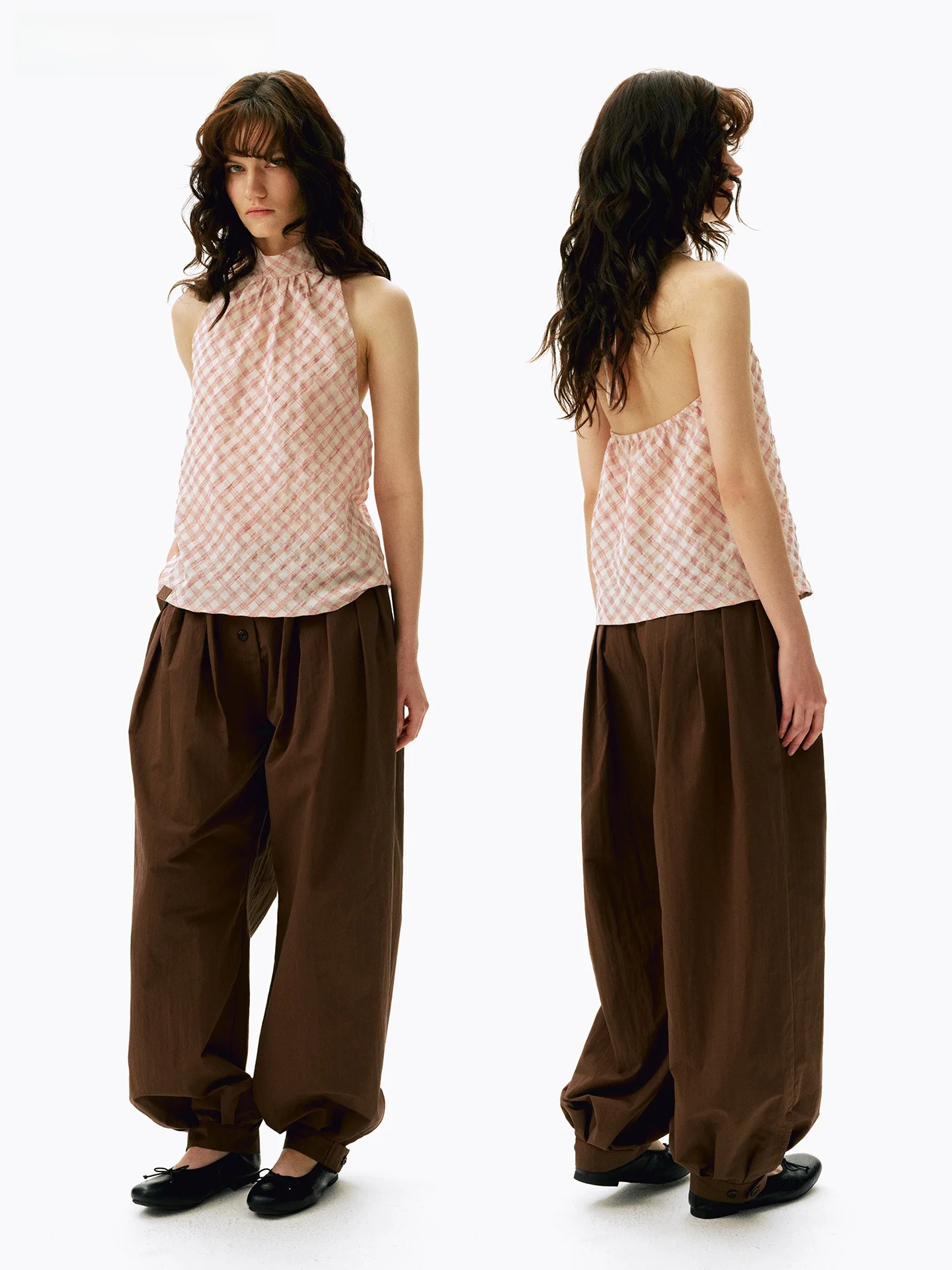 

Retro Style Bow Tie Neckline Sleeveless Shirt Classic Plaid Casual Versatile Women's Top Breathable Comfortable Skin-Friendly