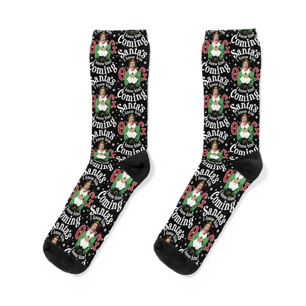 

Oh My God Santa's Coming - I know him (Berry Red Edition) Socks moving stockings short New year's Boy Socks Women's