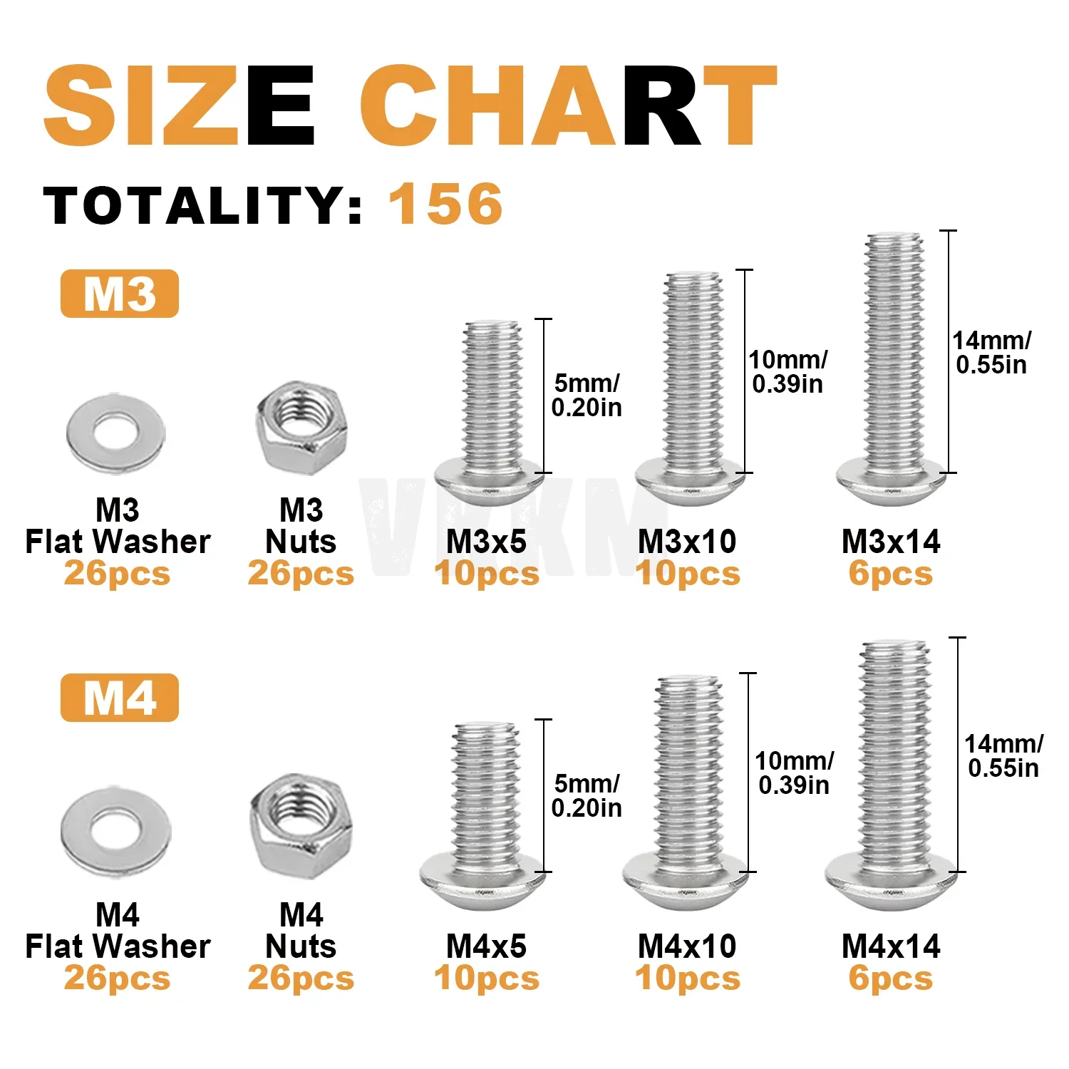 156Pcs Button Head Hex Bolt Combination, Drive Screw, Nut Washer Set, Full Thread, M4-M3, Black Plated