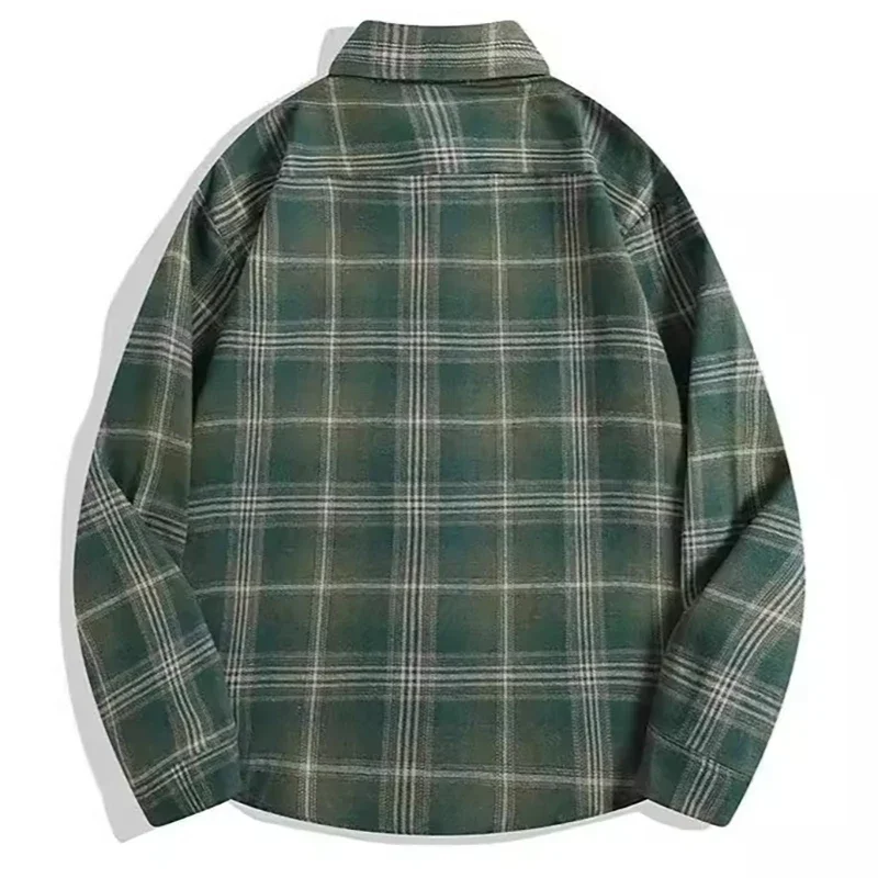 Men's Plaid Shirt Tops Couple 2024 Autumn New American Cotton Vintage Hip Hop Loose Oversize Long Sleeve Woolen Shirts Coats