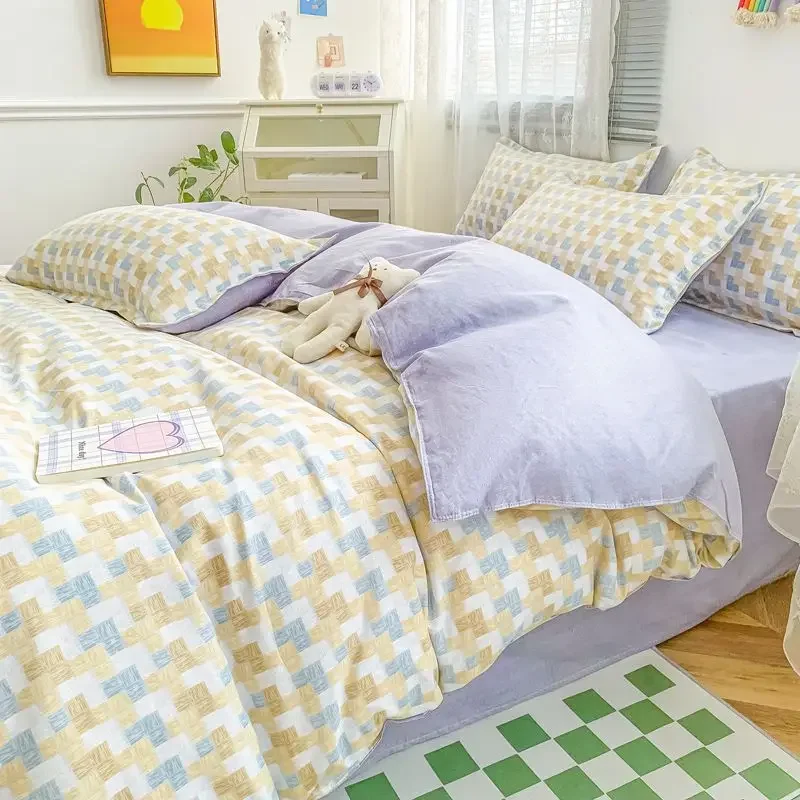 

Spring and Autumn Thick 100% Pure Sanding Bed Cotton Sheets Four-piece Quilt Cover Student Dormitory Sheets Three-piece Bedding.