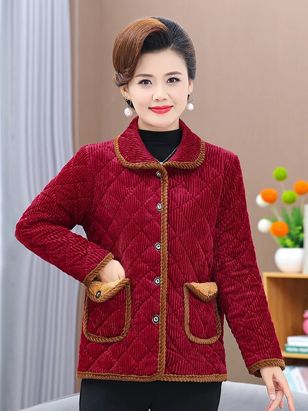 

Утепленная хлопковая куртка с отложным воротником и полосками, зимняя одежда для женщин среднего возраста