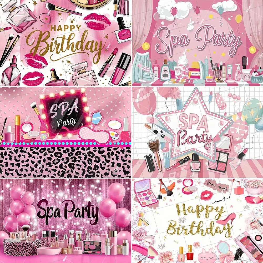 

﻿ Pink Lady Spa Birthday Party Cosmetics And Jewelry Theme Fit For Girls Parties And Makeup Celebrations Backdrop Photo Studio