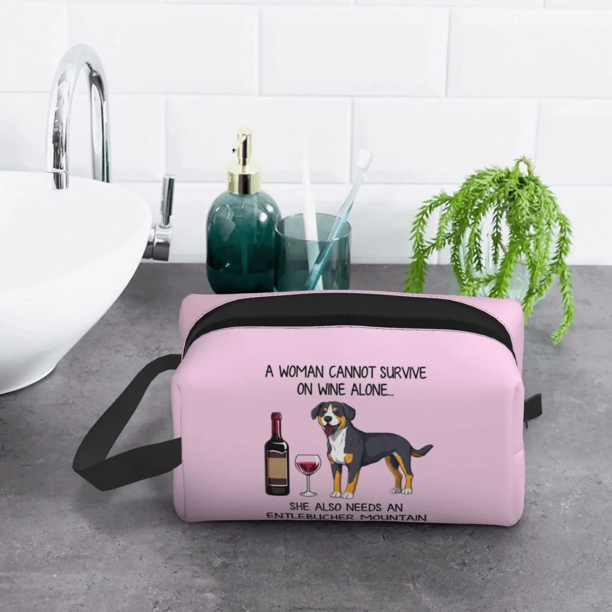 entlebucher-cao-de-montanha-e-vinho-presente-engracado-para-cao-mae-saco-de-maquiagem-organizador-de-cosmeticos-armazenamento-dopp-kit-de-higiene-pessoal-saco-de-cosmeticos