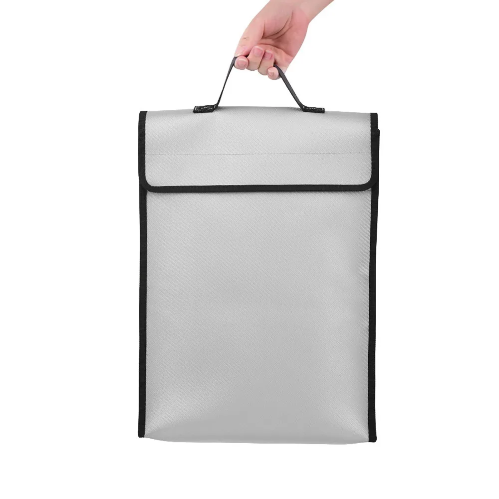 Fiberglass Fireproof Document Bag Large Capacity 1200℃ Heat Rating Safe Bag Reinforced Handheld Straps Water Proof Storage Bag