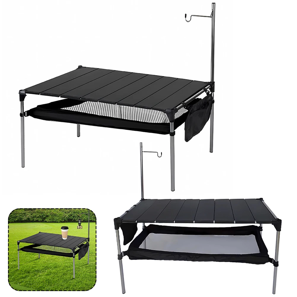 Camping Aluminum Alloy Table Portable Grill Table with Large Storage Organizer Carrying Bags Ultralight for Picnic Beach BBQ RV