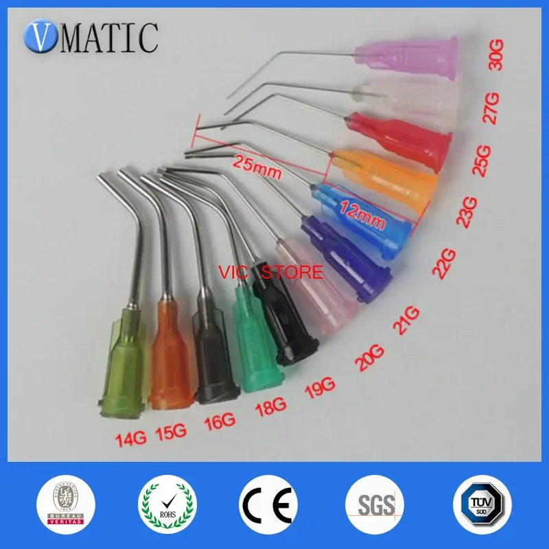 Free Shipping 100Pcs 45 Degree 14-27G 1 Inch Luer Lock Bent Dispensing Needle Tips