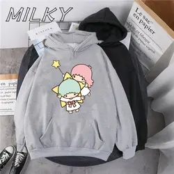 Vintage Little Twin Stars Printed Hoodie Street Style Casual Hoodie Fashion Kiki Lala Odzież damska z długim rękawem Dropshipping