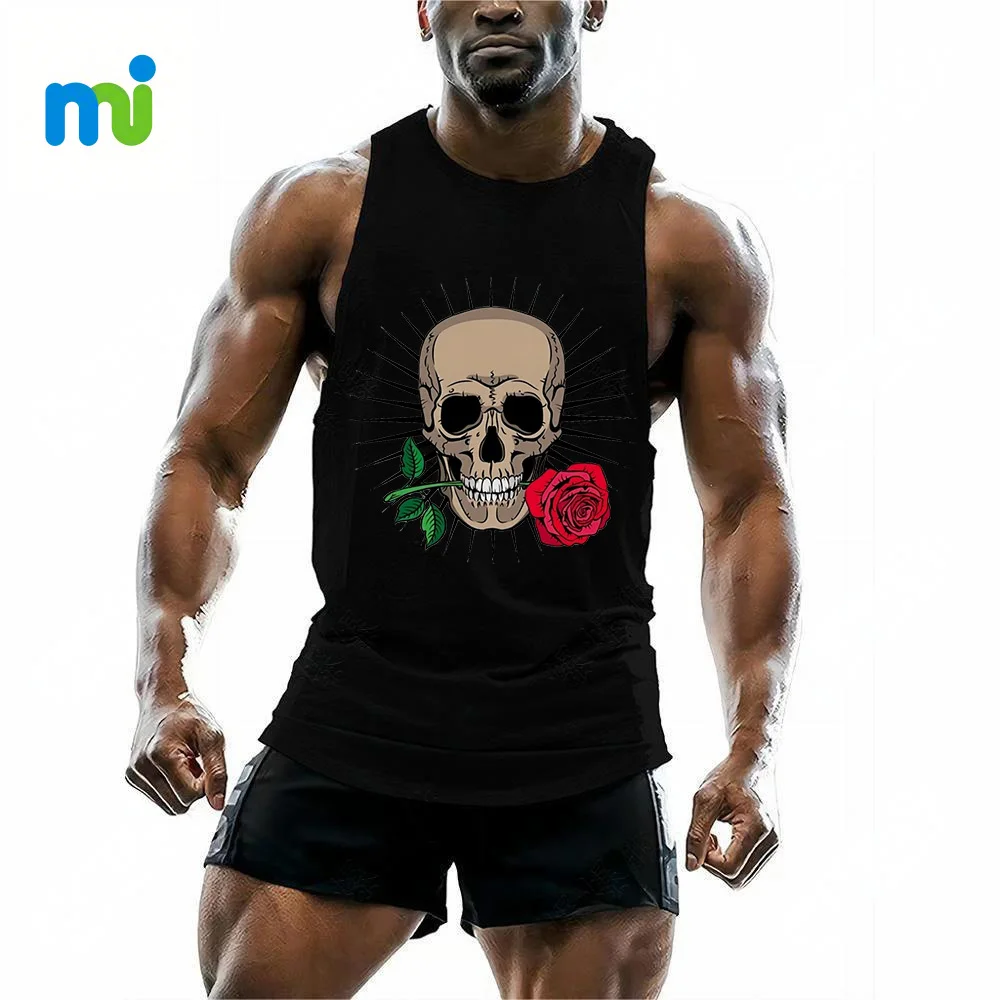 

Men's retro skull 3D printed men's summer quick drying breathable comfortable sleeveless vest gym running t-shirt top men's vest