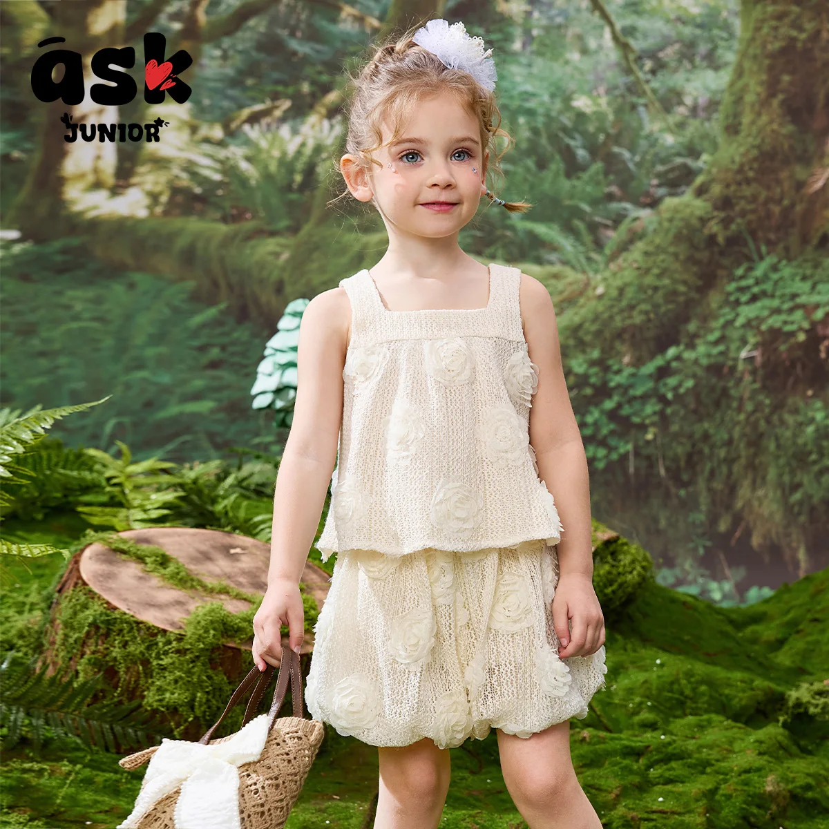 

Ask Junior Summer Children's Sleeveless U-neck Vest Suspender Girls' Bud Skirt Two Pieces