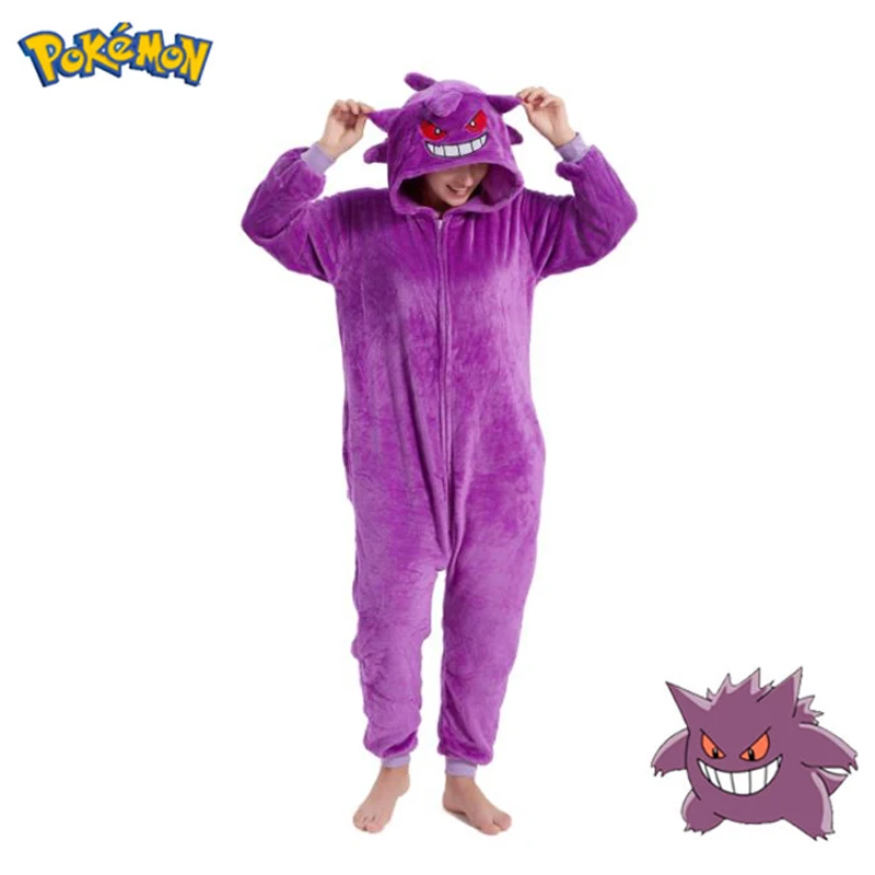 

Gengar Pokemon Cosplay Clothes Adults Zipper Onesies Women Kigurumis Full Body Pajamas Christmas Sleepwear Flannel Costume Suit