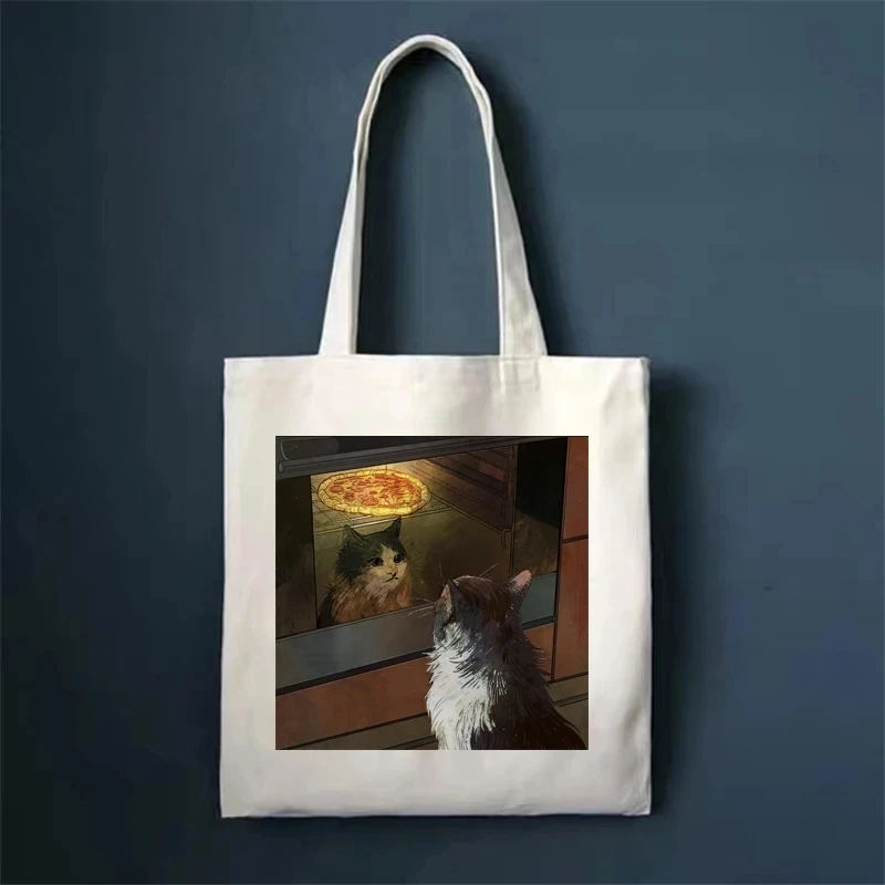 

Pizza Cat Shoulder Bag Funny Cartoon Cat Emoji Bag Shoulder Bag Women's Daily Shopping Bag Portable Foldable Tote Bag