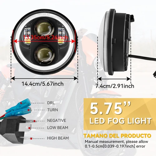 Imagen 2 del producto Faro delantero de 5,75 pulgadas para motocicleta, Halo Angel Eyes, haz Alto y Bajo, señal de giro DRL de 5 y 3/4 pulgadas, Proyecto para Harley Sportster 883 XL883 FXCW