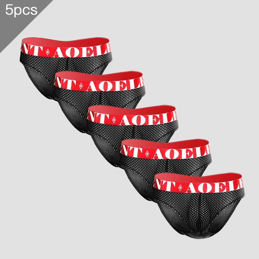 

5PCS Men's summer thin, ice-silk, ice-feel triangle pants, mid-waist mesh breathable shorts, sporty, plus-size