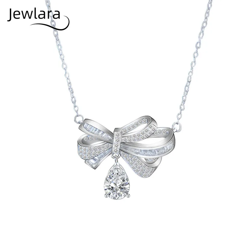 Jewlara 925 Silver Necklace, Fringed Bow, Water Drop Mozzarella Pendant, Design Versatile Valentine's Day Gift Jewelry